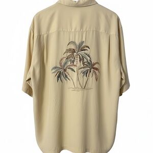 LUAU Limited Edition 100% Silk Herringbone Embroidered Palm Tree Shirt XL.